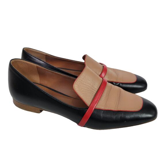 Malone Souliers Jane Flats Black ColorBlock Leather Shoe Slip On Loafer Size 7.5 - Picture 1 of 16